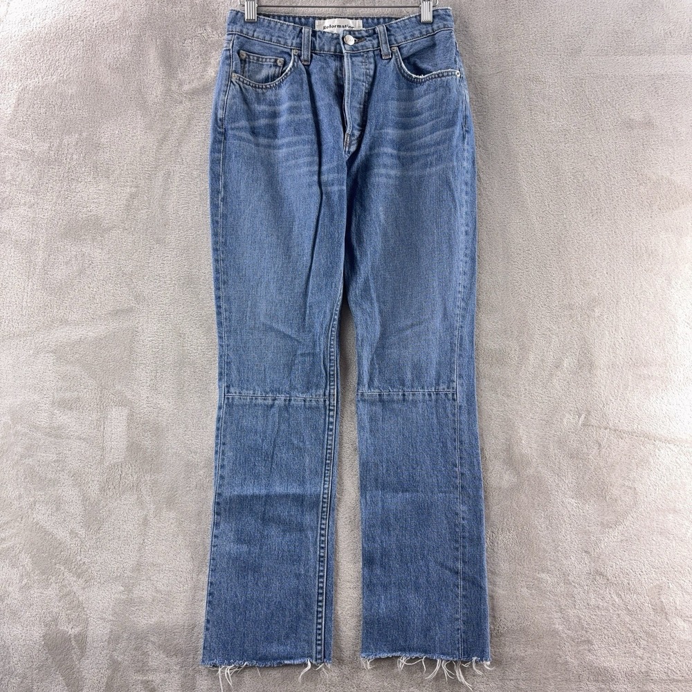 Reformation Petite Brooke Jeans Womens Size 26x27 Blue High‎ Rise Straight Raw